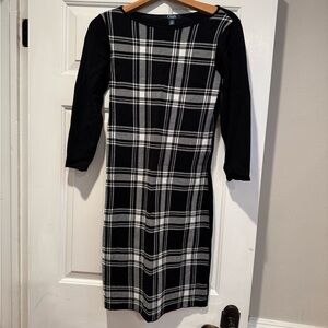 Chaps Black and White Plaid Dress